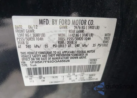 2013 Ford Explorer Limited из США, поврежденный, VIN 1FM5K7F93DGA65626